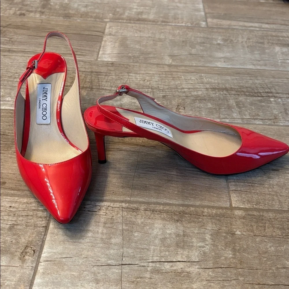 Jimmy Choo Erin 60 slingback kitten heel pumps in red patent leather